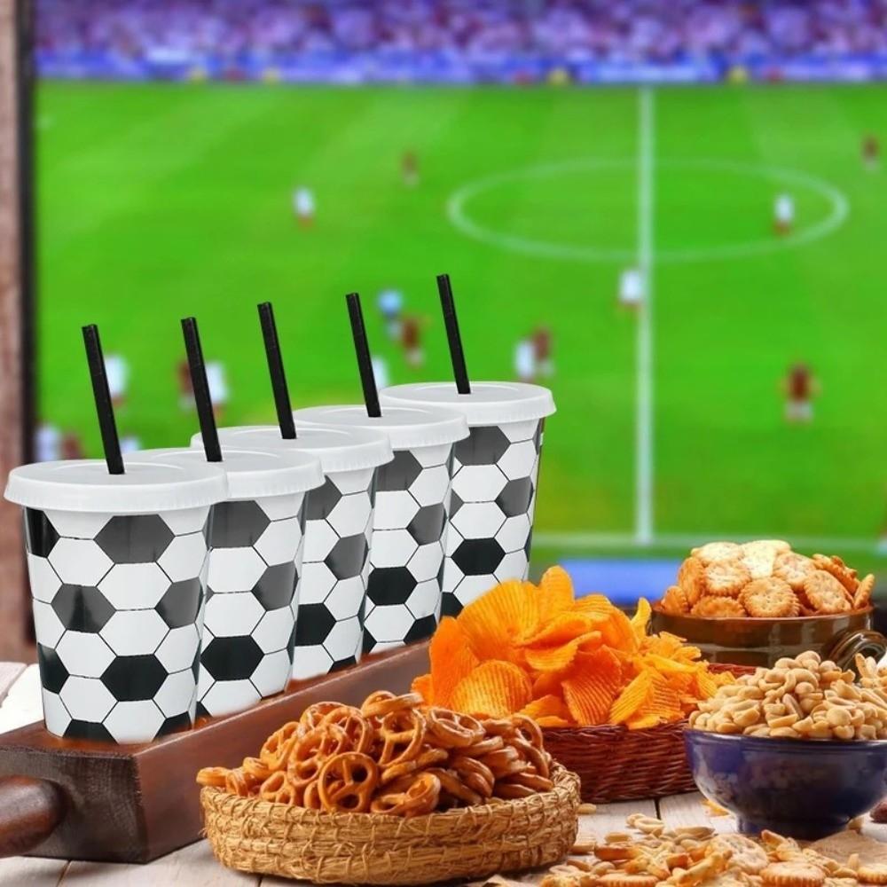 6 Pcs Set 24 OZ Soccer Cups Large Capacity Reusable Straw Cup with Lid and Straw Stackable Coffee Cup Soccer Fans Party Supplies