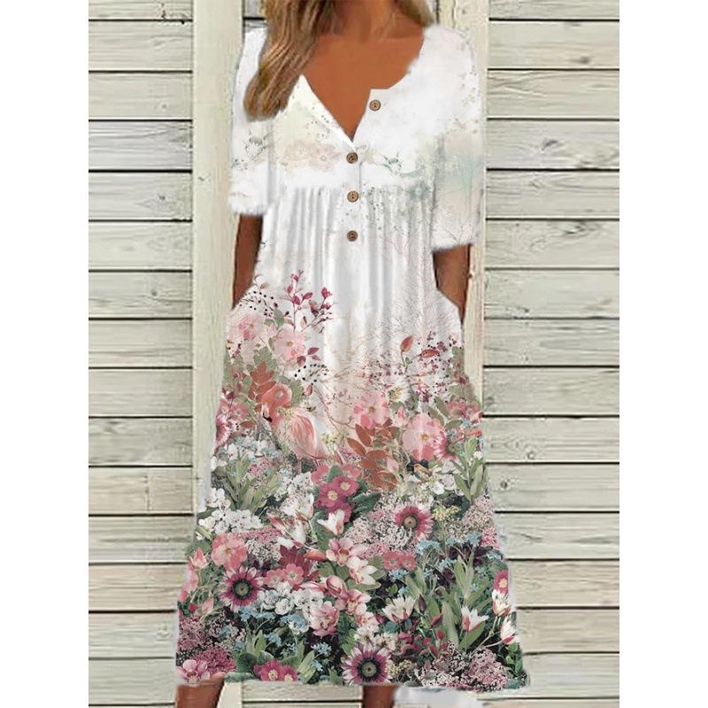 IHUASU Fashion Summer Spring Short Sleeve V-Neck Casual Dresses