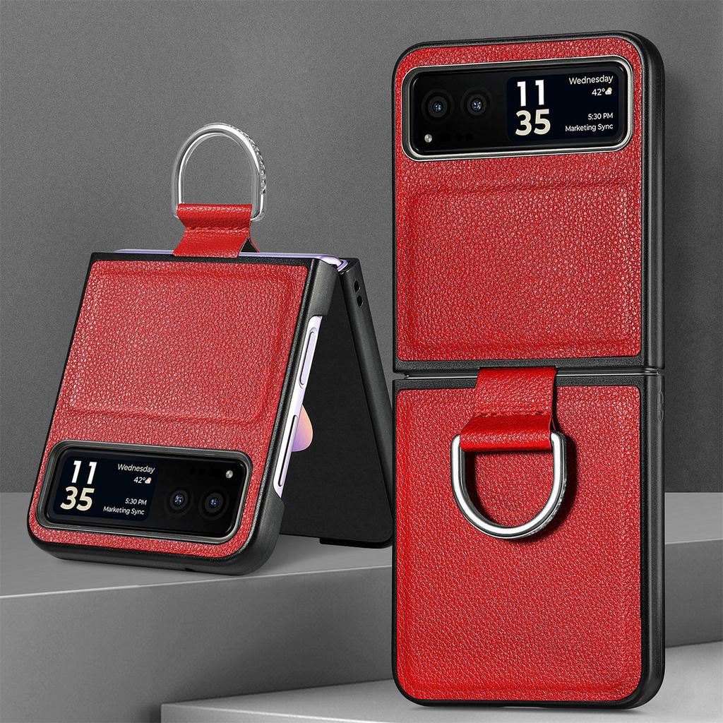 Suitable for Moto Razr11 mobile phone case, lychee pattern ring PU leather razr11Ultra folding screen case