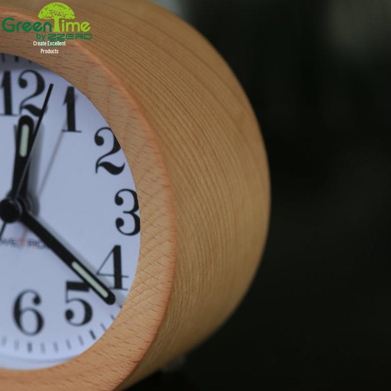 Silent Solid Wood Bedside Alarm Clock - Creative Small Round Design