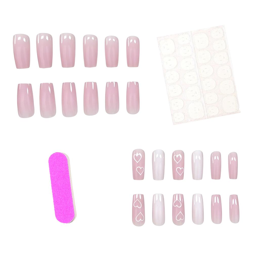 24 Pieces Of Manicure Peach Powder Love White Glossy Valentine'S Day Super Long Square Wearing Nail