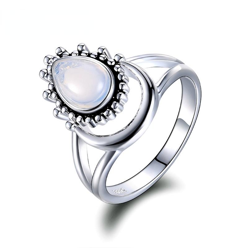 Charm Large Antique Marquise Created Moonstone Rings CopperWomen's Vintage Punk Jewelry Ring Unique Anniversary Party Gift