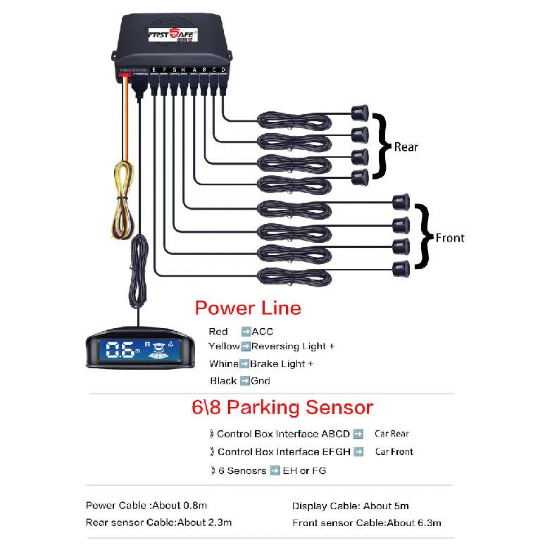 The LCD monitoring 4-sensor radar detection system with reversing backlight display parking sensor has 12 colors and 12V