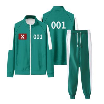 2 Pcs/Set Children Sweatshirt Pants Suit Cosplay Costume Contrast Color Lapel Zip-up Jacket Drawstring Elastic Waist Trousers Role Playing Outfit