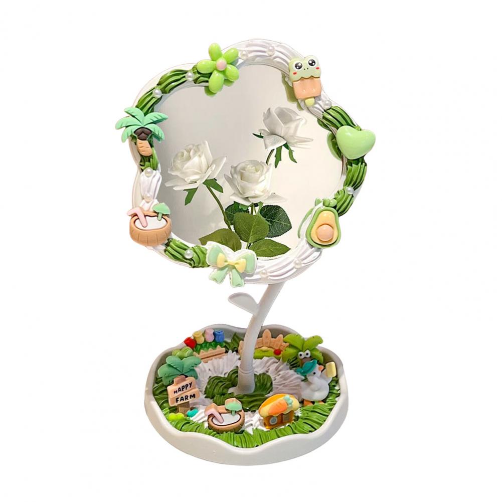 Table Mirror with Base Desk Mirror with Storage Tray Rotatable Vanity Mirror with Storage Tray Handmade Flower Design Organizer