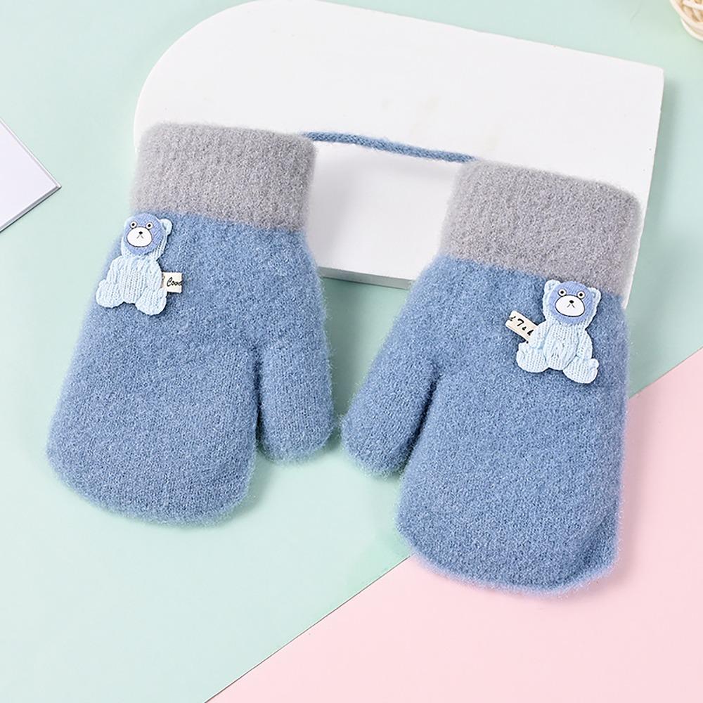 Cute Bear Kids Winter Gloves Knitted Wool Glove Bracers Hand Warmer For Children Toddler Kids