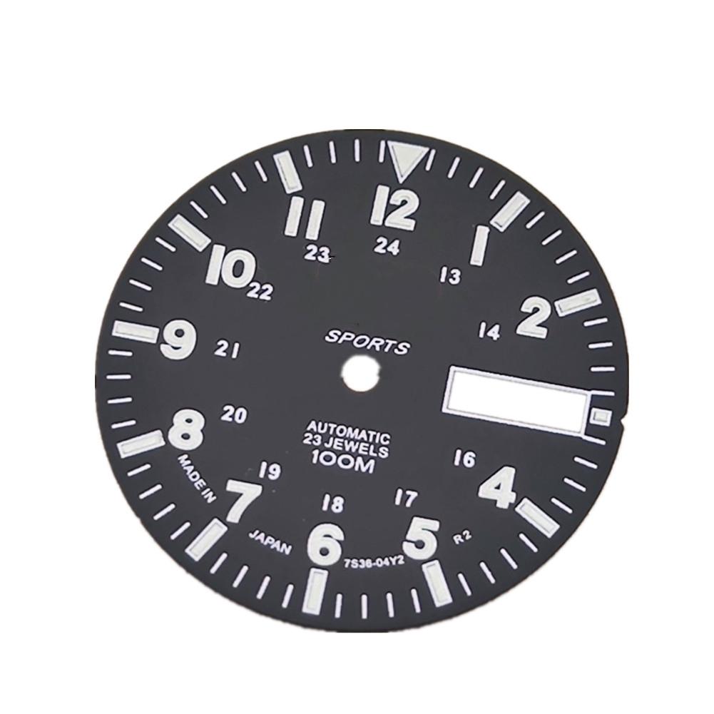 

Циферблат часов 28,5 мм C3 с зеленым люминесцентным свечением для автоматического механического механизма NH36A, черный/белый дисплей, запасная часть для часов чёрный