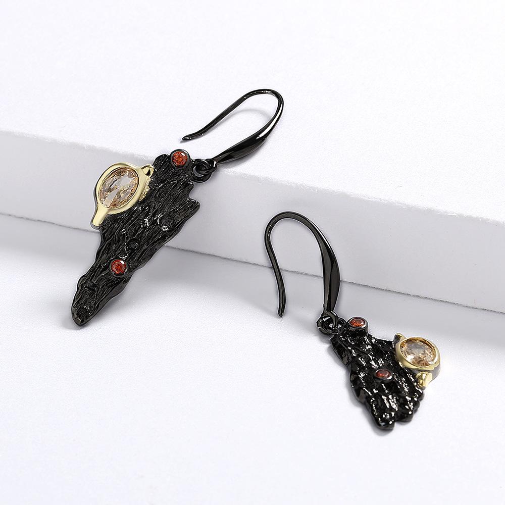 Irregular Bohemian Style Amber Zircon Eardrop Black Gold Jewelry Asymmetrical Women's Earrings Creative Jewelry Drop Earrings
