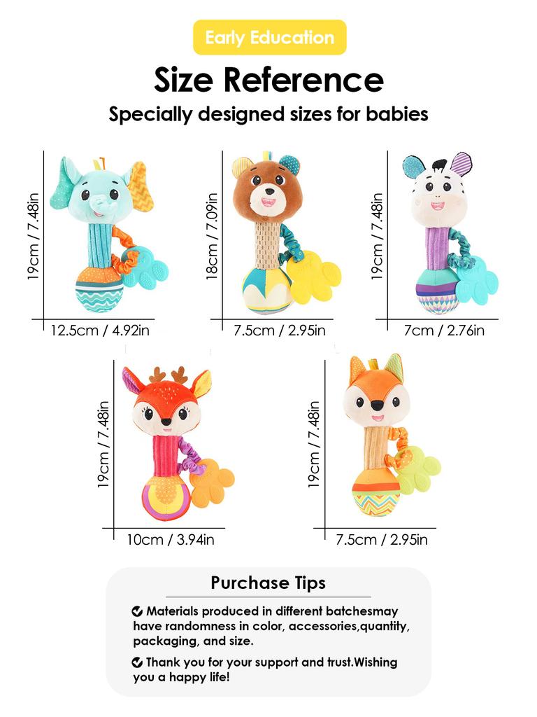 Non-Toxic 1Pcs 0-6 Months Dental Gum Hand Grip Plush Doll Can Bite Practice Grasping Parent Baby Interactive Puzzle Rattle Soothing Toy