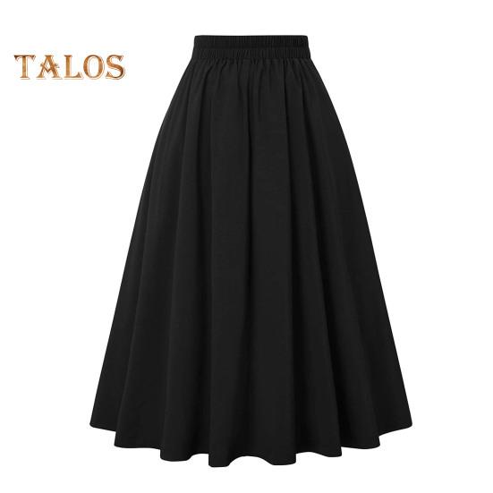 Damenrock, elastisch, hohe Taille, A-Linie, Midirock, kontrastfarbenes Karomuster, breiter Saum, wadenlanger Rock für den Alltag