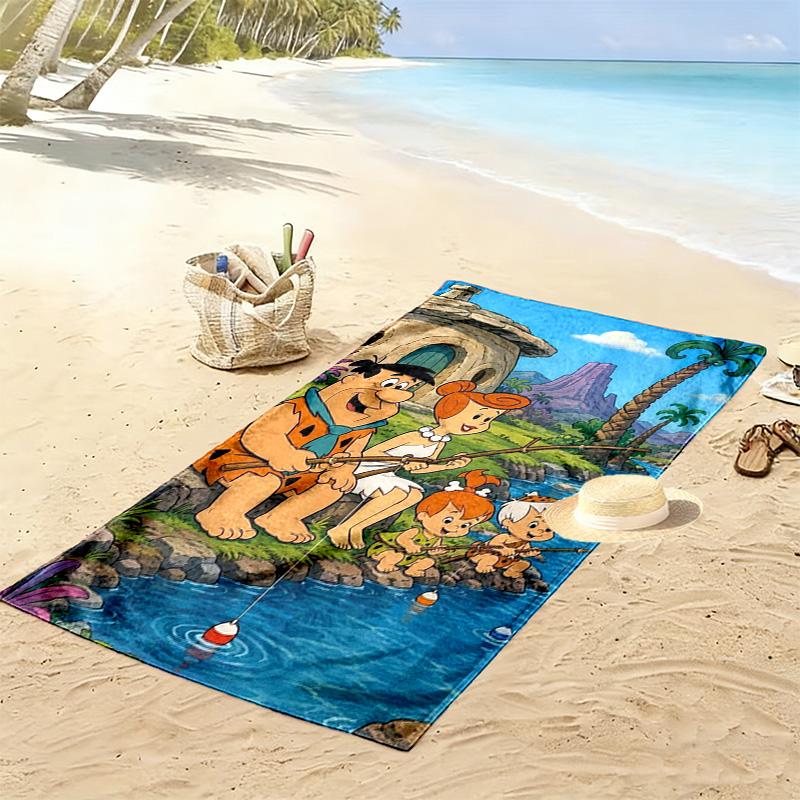 The Flintstones Cartoon Print Beach Towel, Large Soft Quick Dry Towel for Beach Camping Swimming