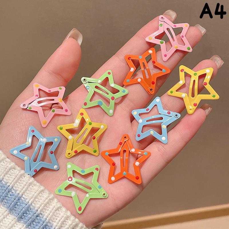 10Pcs/Set Cute Colorful Star Pentagram Y2K Fashion Five-Pointed Star Bobby Hair Clip Snap Clip Hair Accessories
