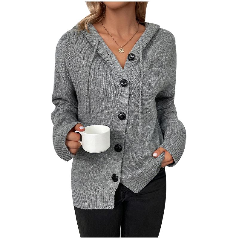 Женский повседневный и модный вязаный кардиган с длинными рукавами и капюшоном — фото 7