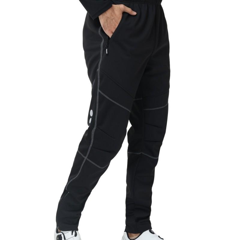 Mens Winter Cycling Pants Thermal Fleece Lined Outdoor Bike Riding Trousers With Reflective Stripes Black Green