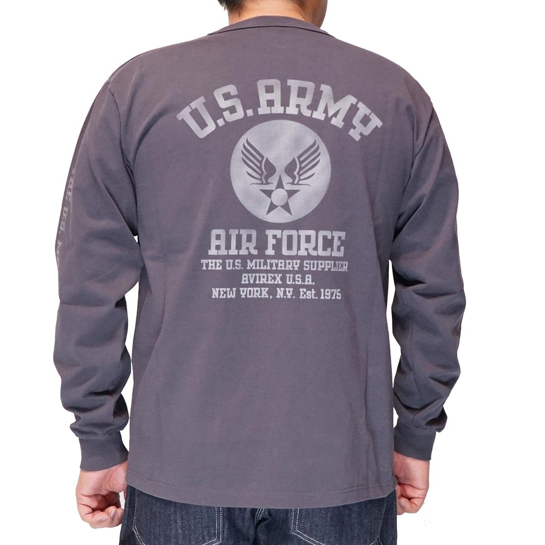 Avirex STENCIL Military Stencil Long Sleeve Size MIL. T-SHIRT USA.A.F. T-Shirt, Men s, M, 410, Charcoal, 783-4230015