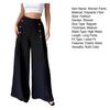 Women Pants Elastic High Waist Buttons Decor Solid Color Trousers Wide Leg Loose Fit Casual Pants Work Travel Daily Wear