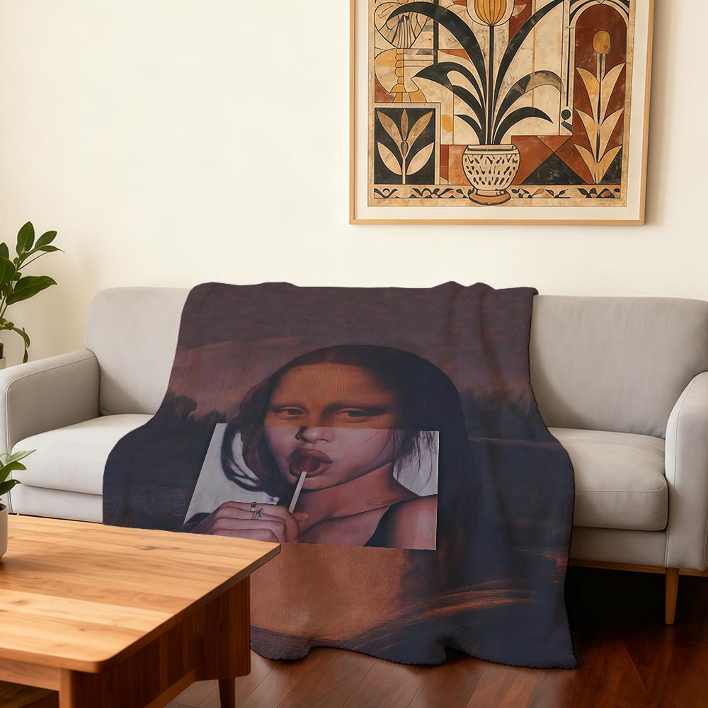 Mona Lisa Smile Art Funny Blanket Super Warm Comfortable Plush Throw Blanket Child Home Sofa Bedroom Gift