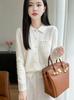 Elegant Wool Sweater: Women's Hollow-Stitch Long Sleeve Lapel Knitwear for Autumn and Winter