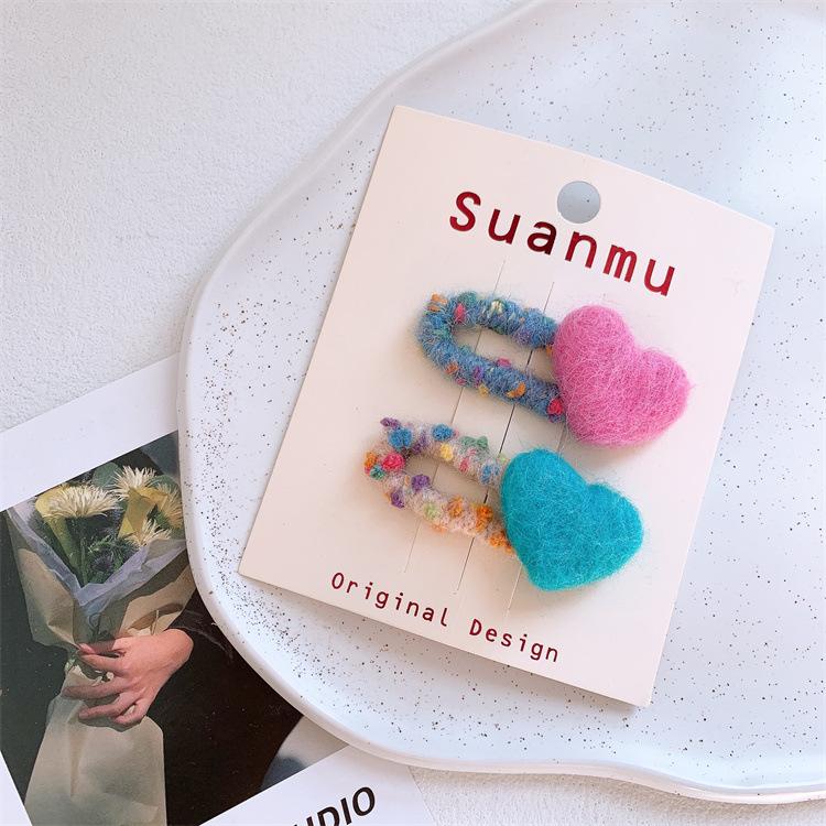 Dětské barevné sponky do vlasů ve tvaru srdíčka z vlněné plsti Nepoškozující gumičky a gumičky do vlasů pro dívky Slaďující gumičky do vlasů a pokrývky hlavy