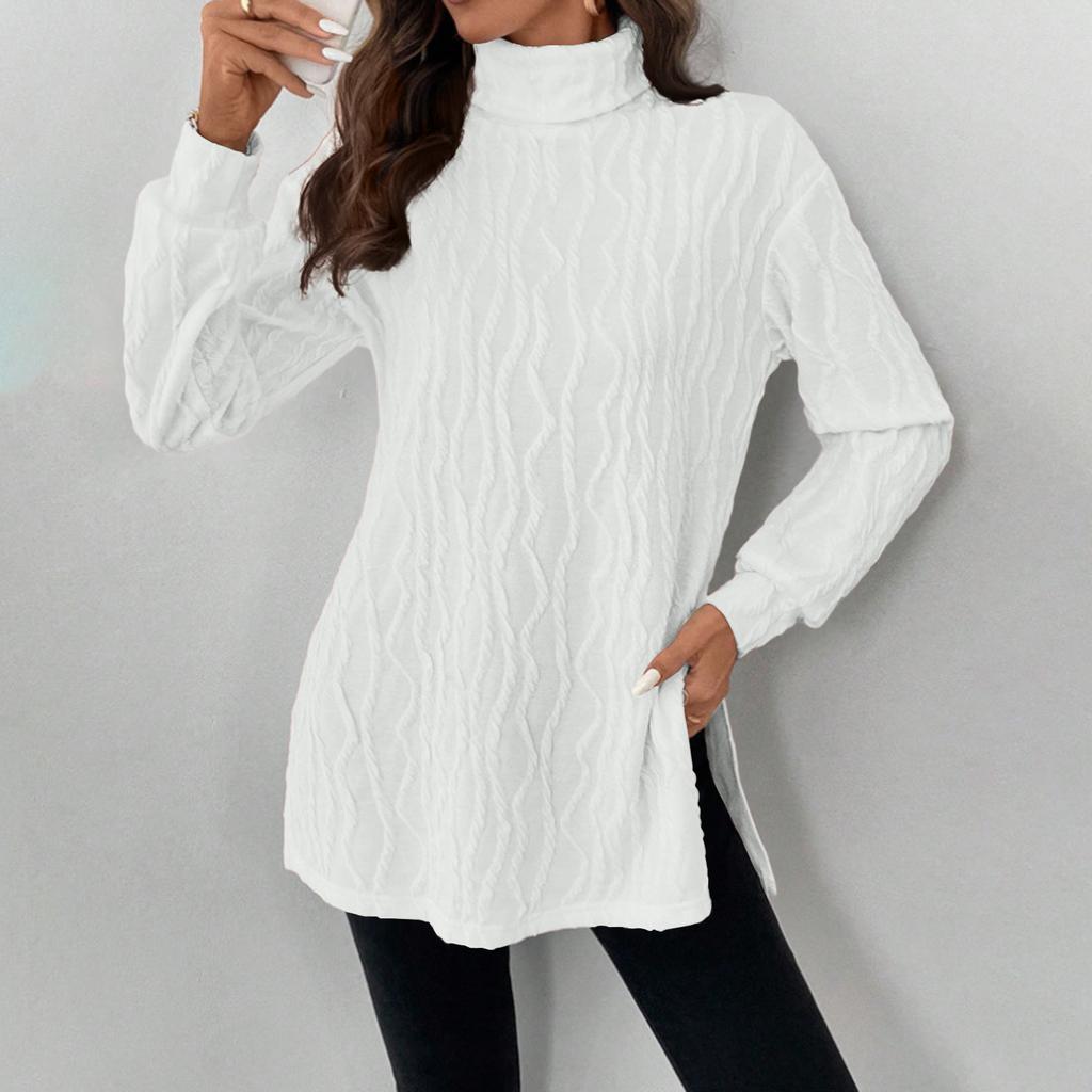 Damen Casual Halbhoher Kragen Elastisches Basic-Shirt Langärmeliges Unifarbenes Oberteil