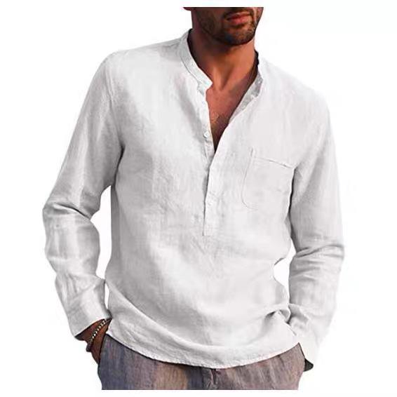 Men's Long Sleeve V-Neck Casual Beach Linen Shirt (2023)
