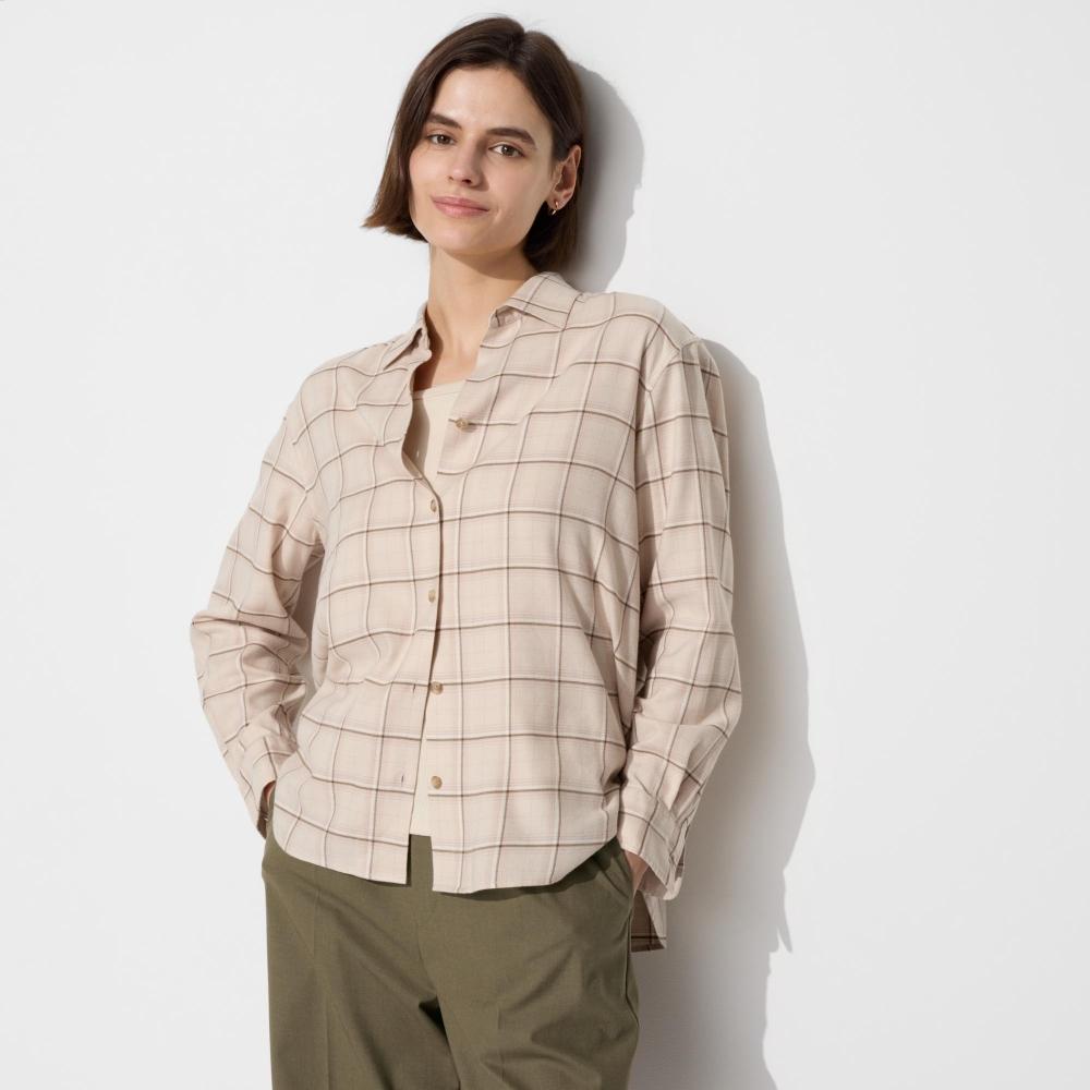 

UNIQLO мягкая фланелевая рубашка-шкипер с длинными рукавами