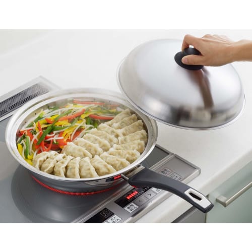 Yoshikawa Steamer for Frying Pans, Fits 28-30cm Frying Pans, Steaming Plate, Made in Japan, Stainless Steel, Easy Steaming on Frying Pan, Steaming Pla