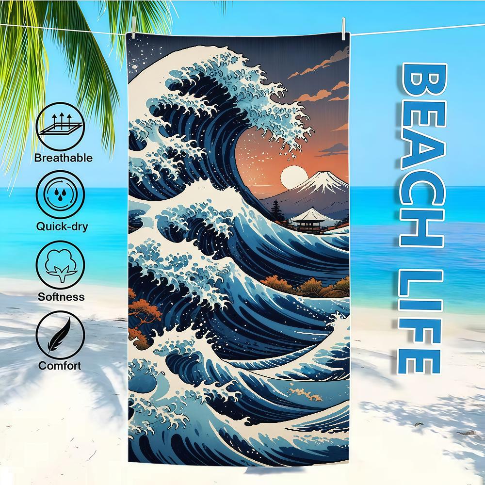 Towel Textile Bathrobe Beach Quick-Drying Ocean Lightweight Waves Portable Camping Swim Cartoon Pool Travel
