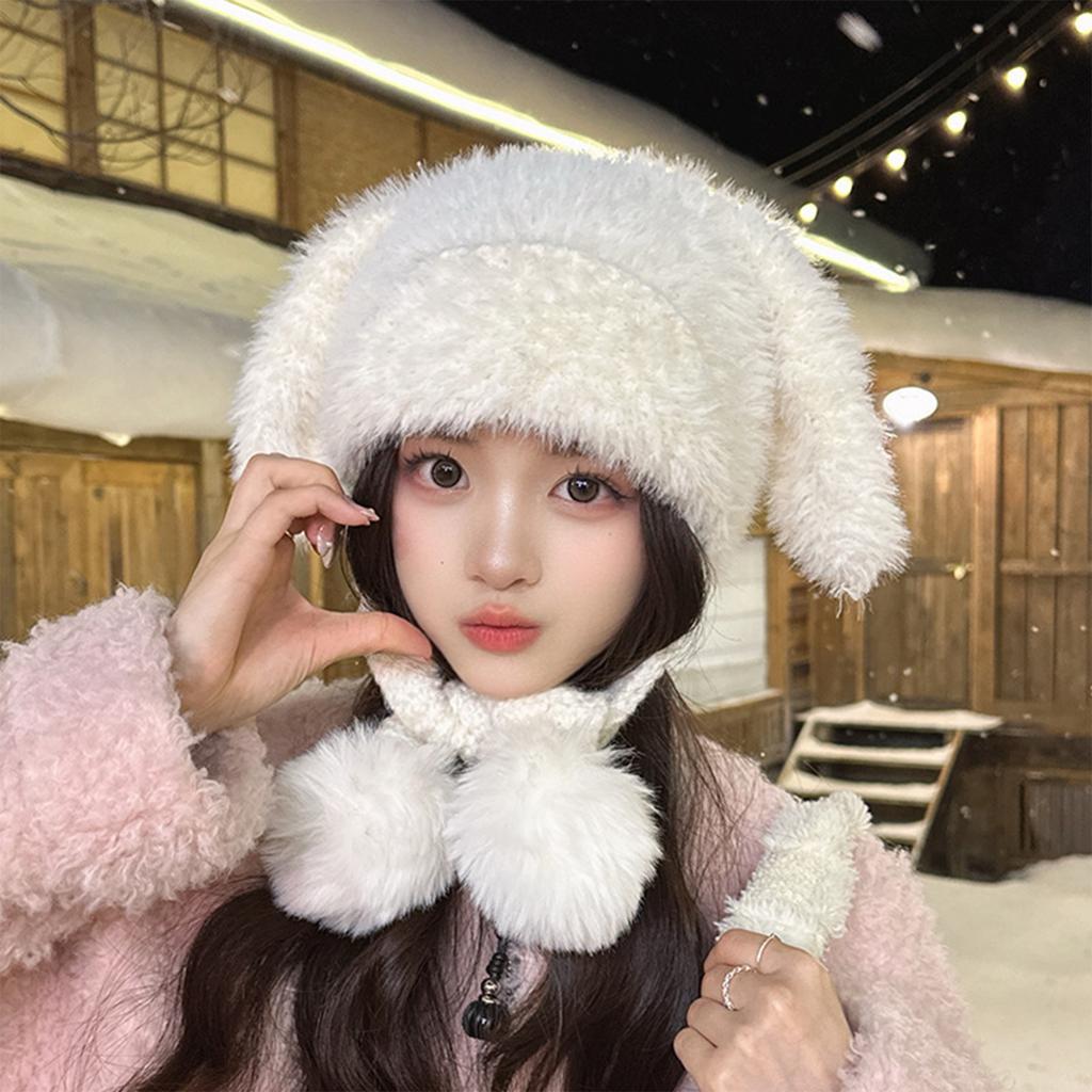 Ladies' Cute Plush Hat Outdoor Warm Hoodie Knitted Hat
