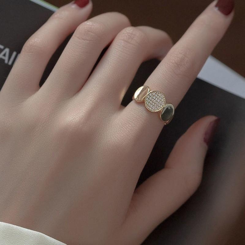 Double Love Zircon Open Ring Female Japanese Design Index Finger Ring Internet Celebrity Adjustable Ring