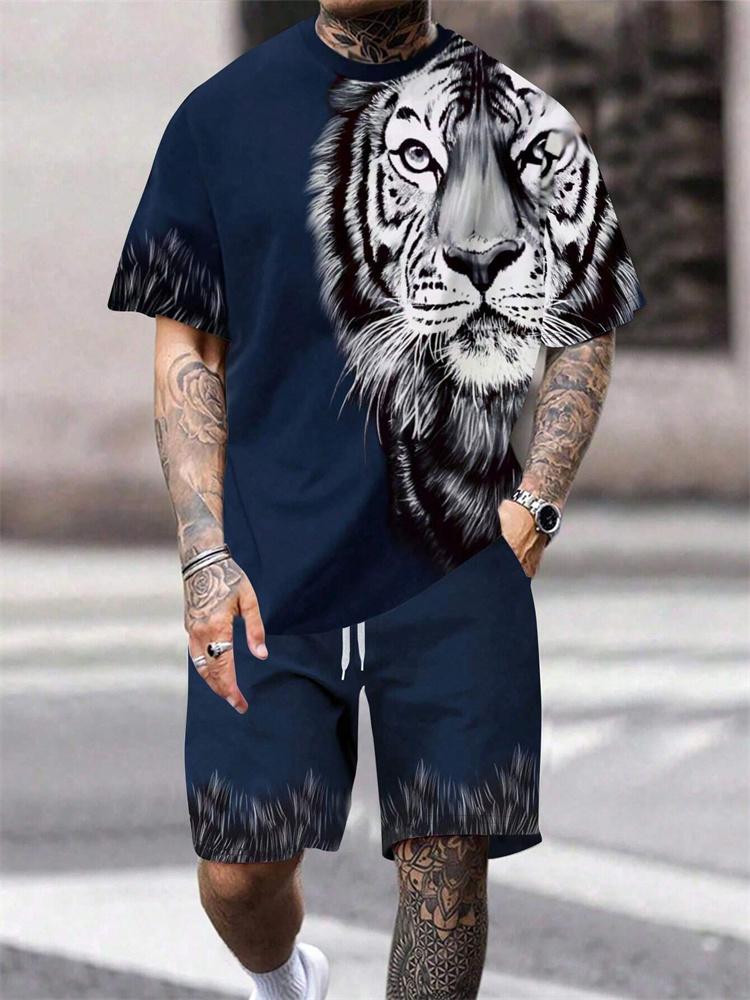 Set di pantaloncini a maniche corte con stampa animale da uomo Comfort Traspirante Tuta Sportiva Abbigliamento Sportivo Unisex Quotidiano Casual