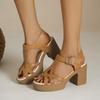 Summer New Solid Color Fish Mouth Block Heel One Line Buckle High Heel Casual Women's Sandals