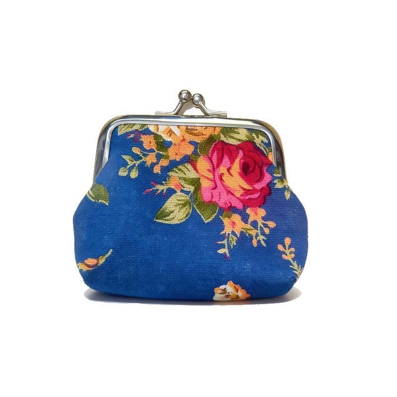 Vintage Floral Canvas Coin Purse Kiss Lock Closure Colorful Flower Print For Daily Use Carry Coins Lipsticks Small Items