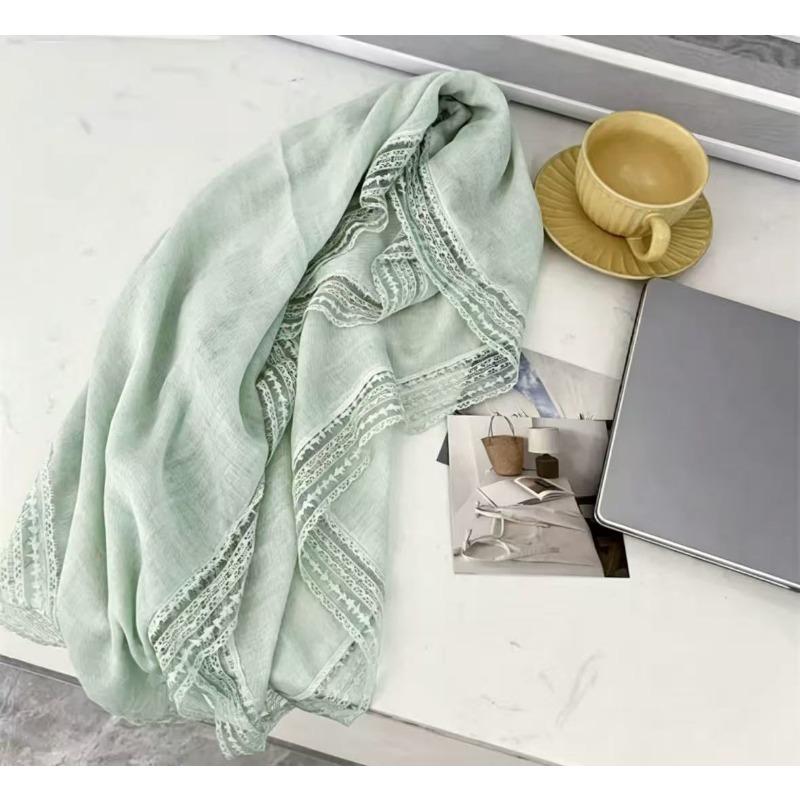 Women Solid Lace Square Scarf Linen Feel Thin Spring Autumn Shawl Sun  Elegant Versatile Neck Scarf 90x90
