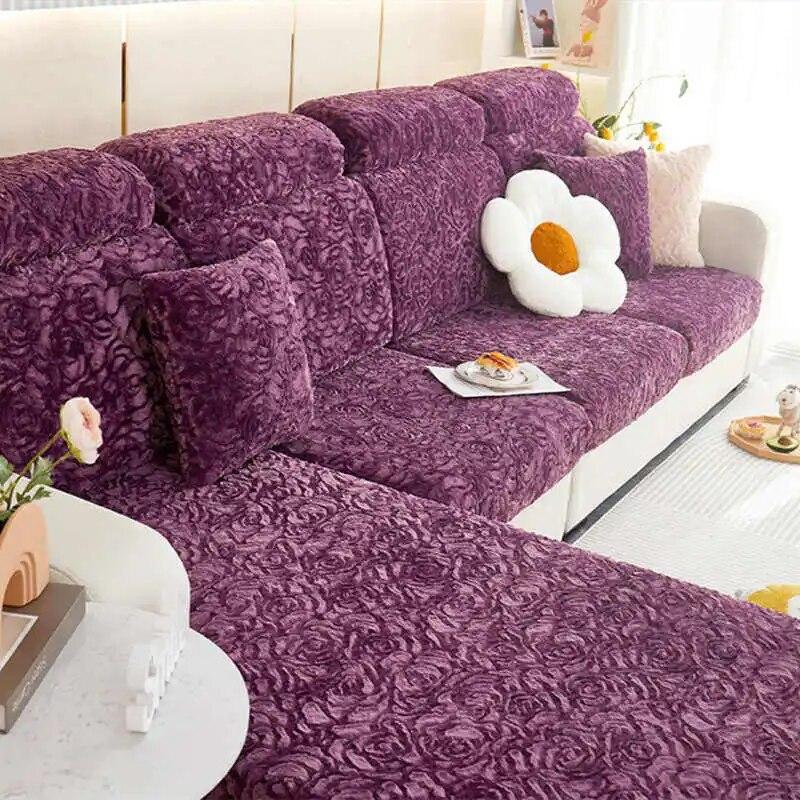 Husă pentru canapea, catifea trandafir, îngroșată, anti-alunecare, pluș, ultra-moale, husă pentru canapea pentru colț, 1/2/3/4 locuri Protector de mobilier