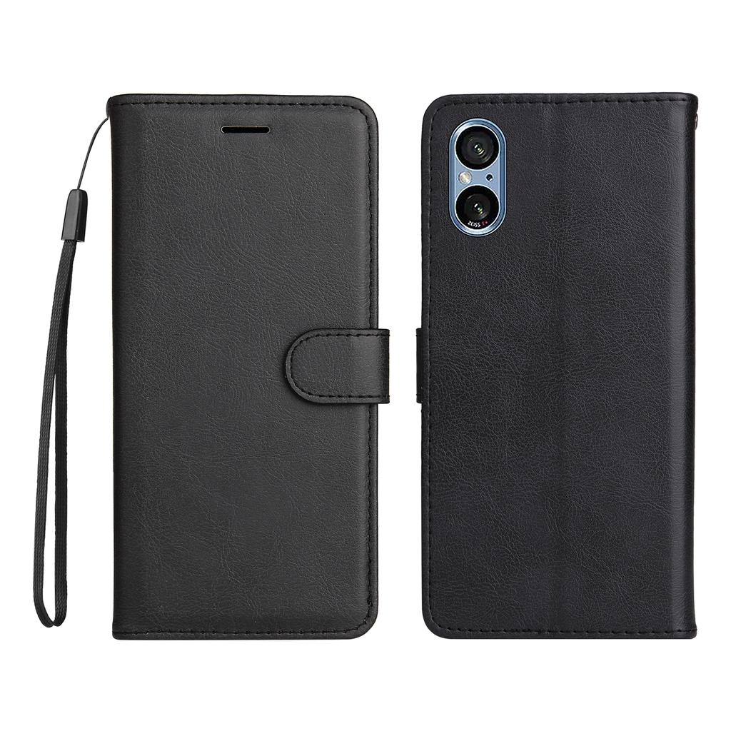 For Sony Xperia 10 VI Leather Wallet Case with Strap Solid Color Phone Stand Cover