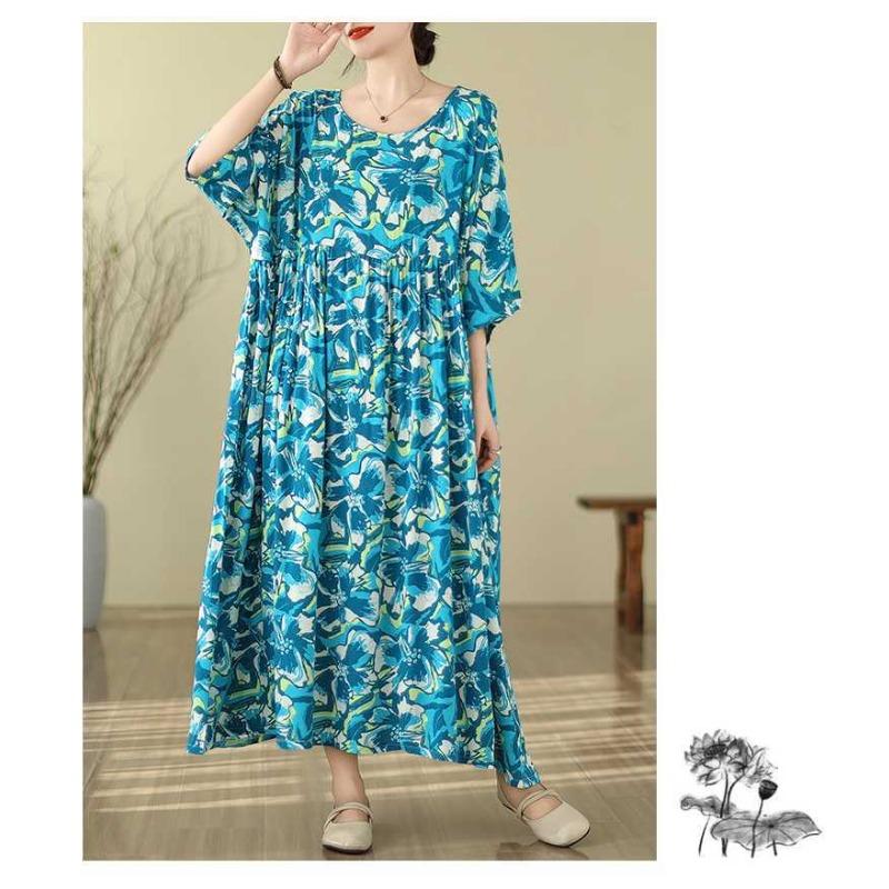 Summer New Vintage Print Literary Dress