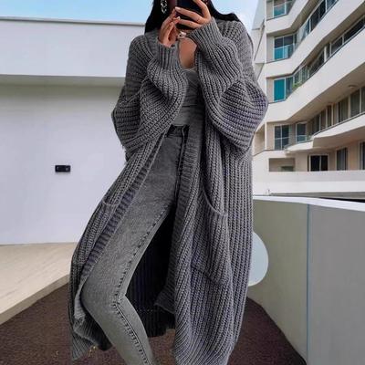 Women's Mid-Length Casual Knit Cardigan Sweater Coat for Spring/Autumn - Loose Long Sleeve Versatile Style