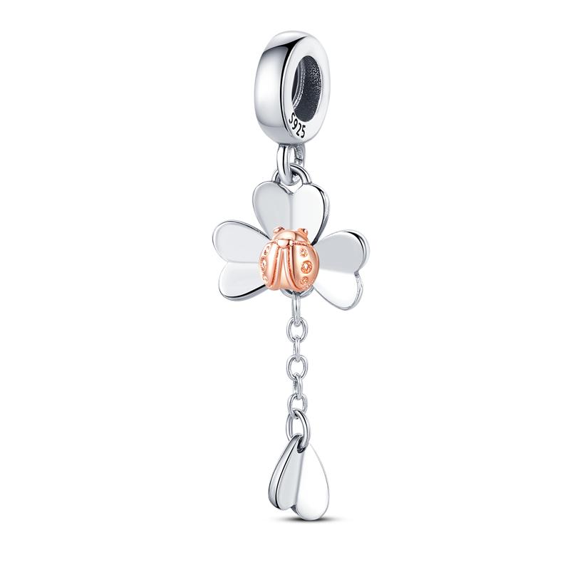 Fashion Copper Dangle Plant Charm Beads Four Clover Original Accessories Bracelets Diy For Pendant Necklace Making Women