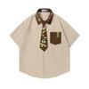 American Retro Contrasting Stripes Embroidered Tie Decorative Short-sleeved Shirt Men's and Women's Summer Loose Casual Shirt