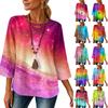 Women's V-Neck Tie- T-Shirt Loose Fit Three-Quarter Sleeve Casual Everyday Top