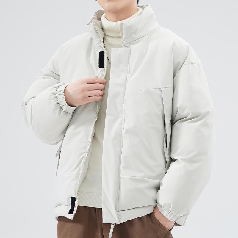 Vielseitige Herren Winter Stehkragen Baumwolljacke – Locker, Trendy, Einfarbig, Verdickt für Wärme