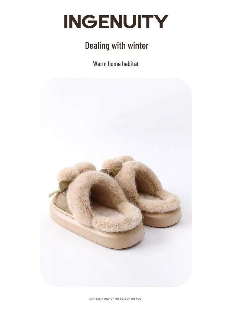 Women's Furry Plush Closed-Toe Slippers - Warm, Thick-Soled, Ideal for Autumn and Winter