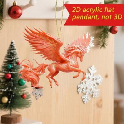 Horse Pendant Acrylic 2D Realistic Horse Ornament with Hanging Loop Car Interior Decoration Christmas Tree Hanging Pendant