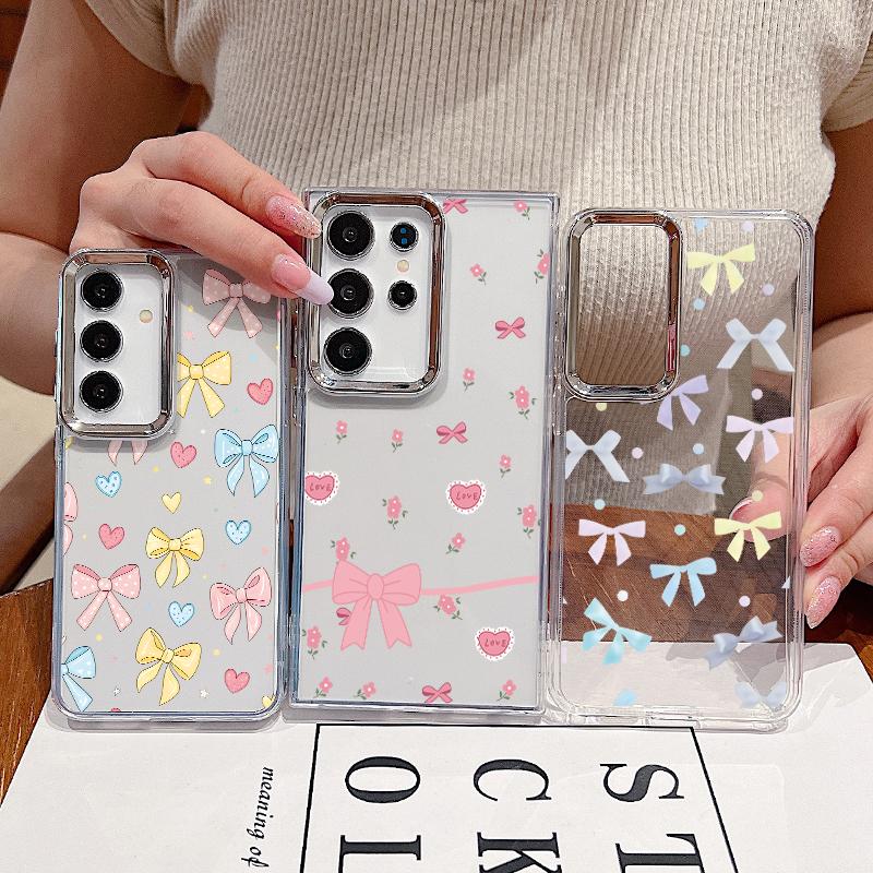 Colorful Bowknots Print Case For Samsung S26 S25 Ultra S24 S23 S22 S21 FE A15 A35 A55 A16 A26 A36 A56 A17 A37 A57 5G Plating Lens Clear Soft Cover