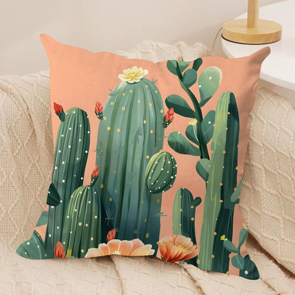 Retro Cactus Cushion Cover Short Plush Doublesided Print Square Throw Pillow Covers Sofa Home Cushion Decor