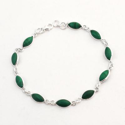 Handmade Malachite Silver Bracelet 925 Sterling Silver Women Jewelry