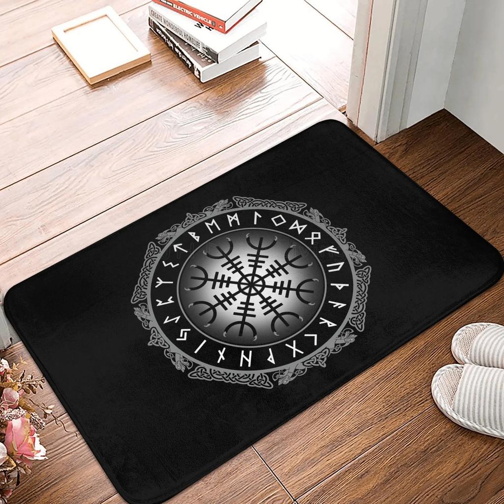 Viking Nordic Celtic Symbol Entrance Door Floor Mat Vikings Tattoo Odins Ravens Carpet Rugs Anti-Slip Waterproof Bathroom Mat