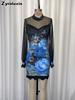 New Sexy Lace Trim Patchwork Dress, Floral Print Chiffon Bodycon Mini Skirt
