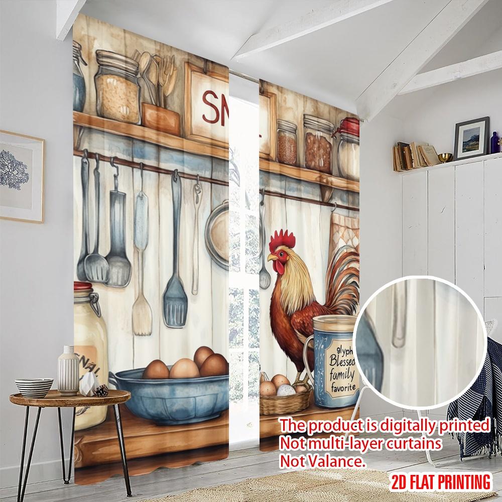 2pcs  2D Plane Printing Curtains&Window Treatment Rustic Kitchen Rooster Polyester Easy Install (without Rod) Versatile All Use